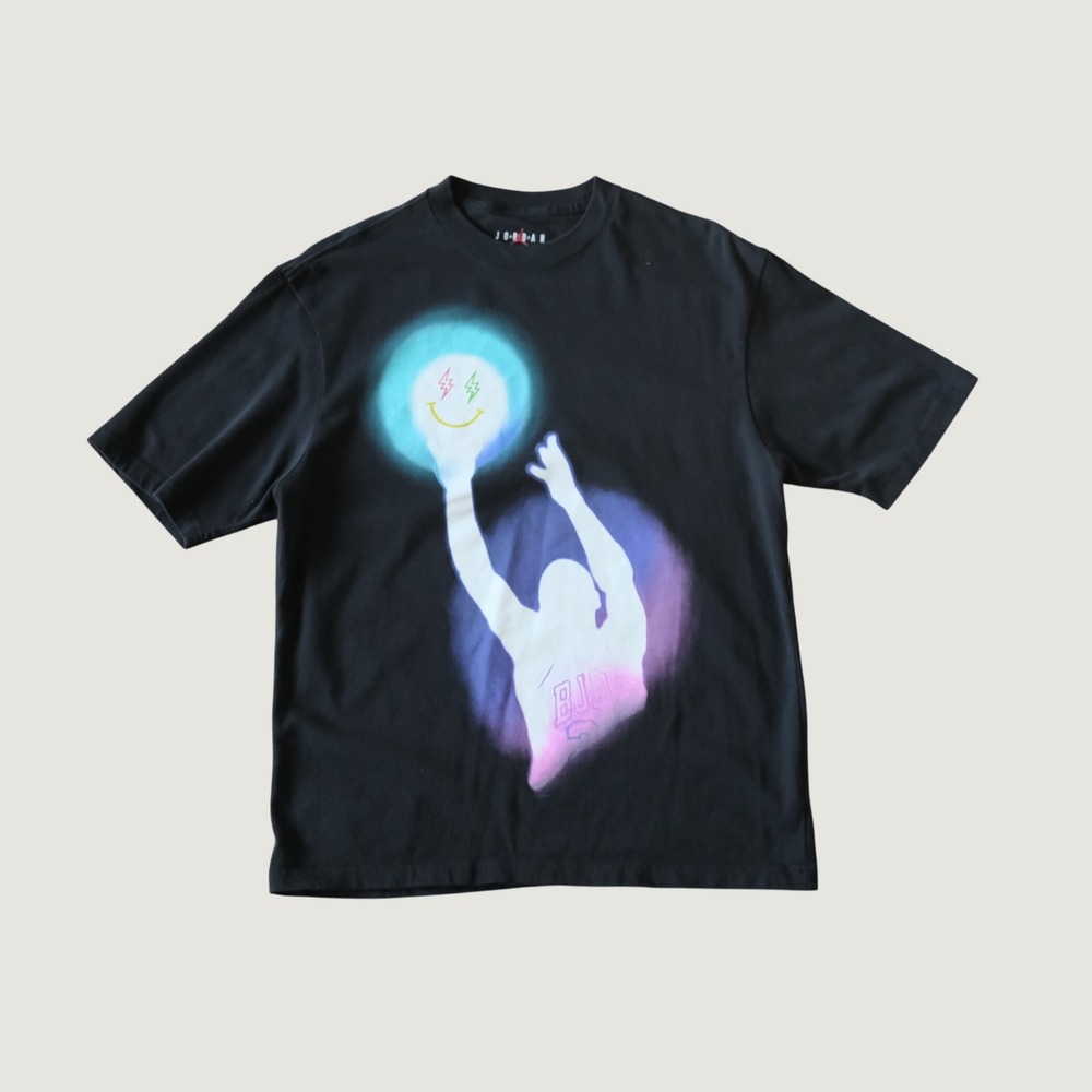 Jordan J Balvin T-Shirt Mens Black Smiley Face Graphic Streetwear Size‎ M